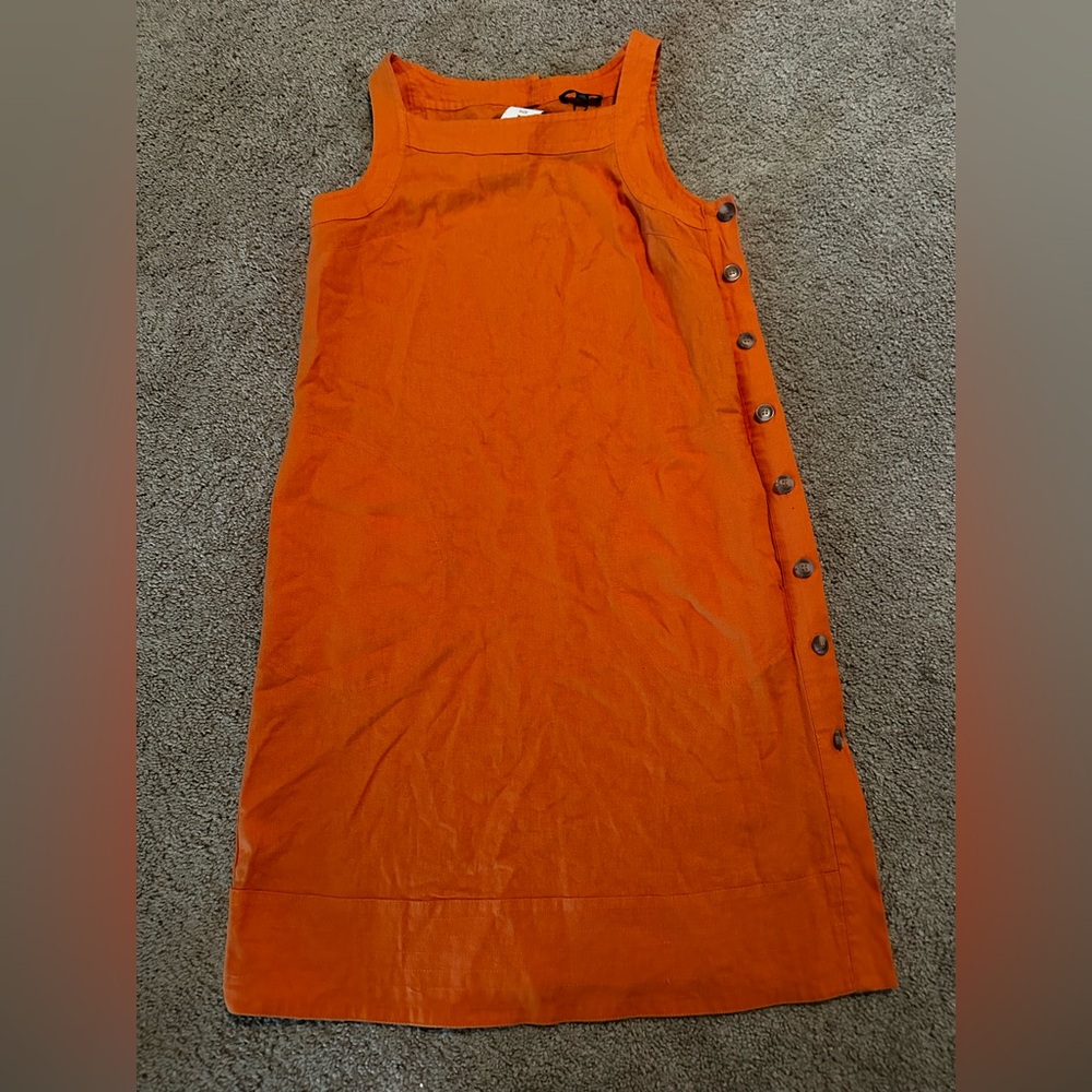 For Cynthia Bright Orange Linen Blend Dress